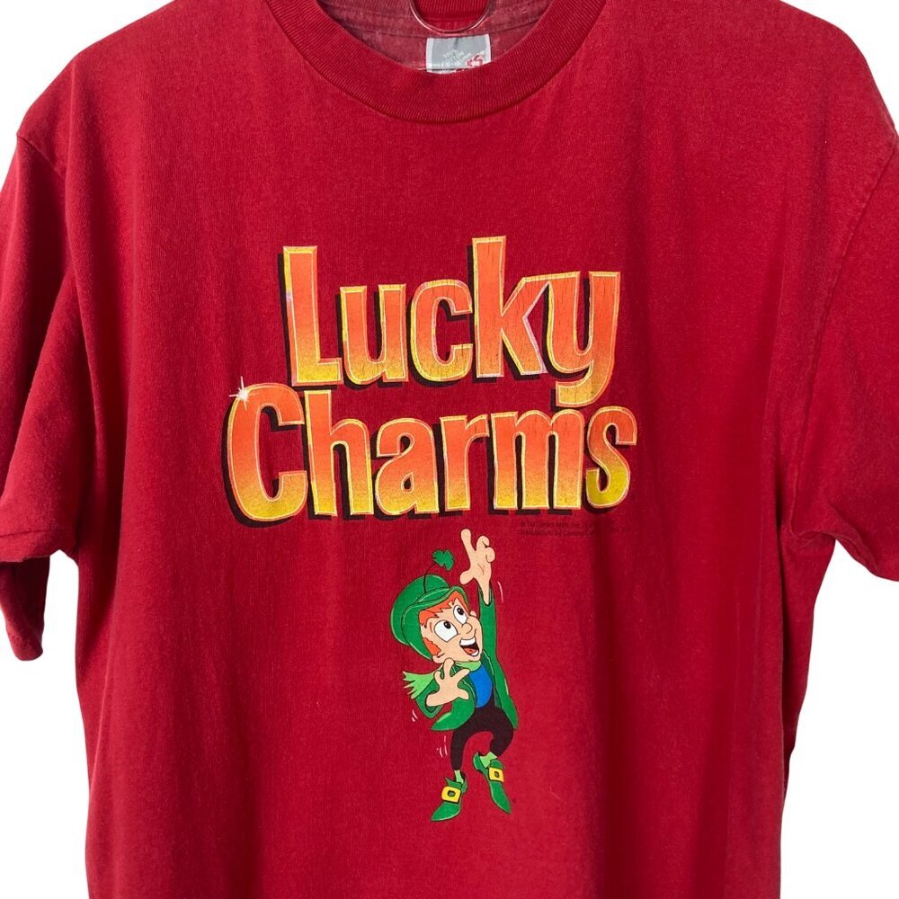 Vintage 90s Lucky Charms Cereal T Shirt Large Red Leprechaun Cotton Made In USA